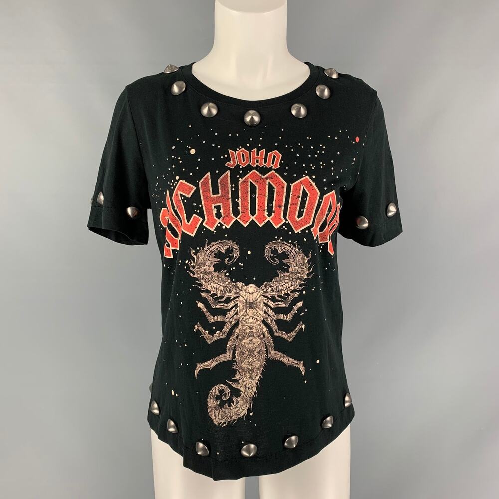 JOHN RICHMOND Size S Black Print Cotton Crew-Neck T-Shirt